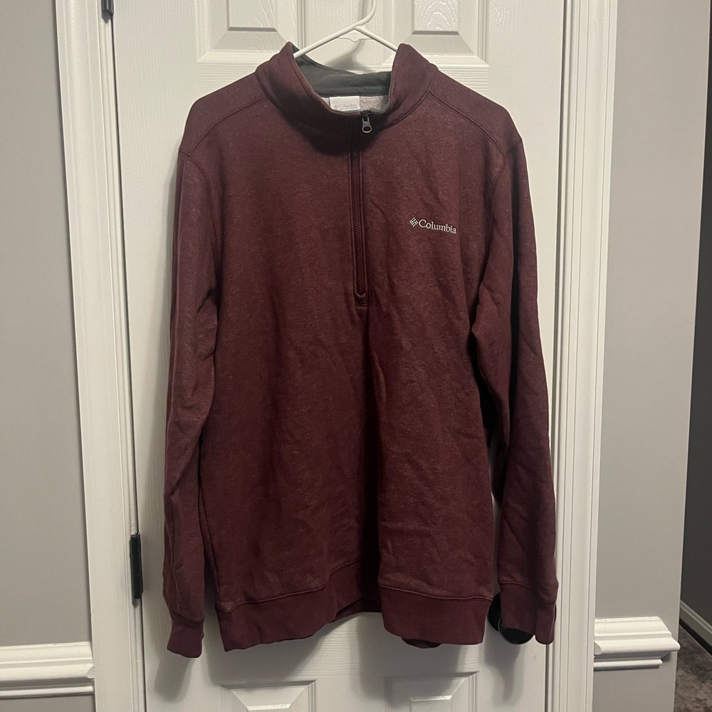 COLUMBIA Mens 1/4 Zip Long Sleeves Burgundy Sweatshirt‎ Size Large